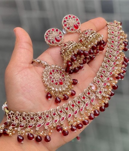 Maroon gold jhumka - &, earrings