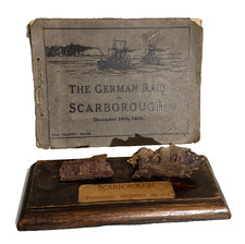 WW1 "GERMAN RAID ON SCARBOROUGH" 1914 ORIGINAL MOUNTED SHRAPNEL + PHOTO BOOKLET
