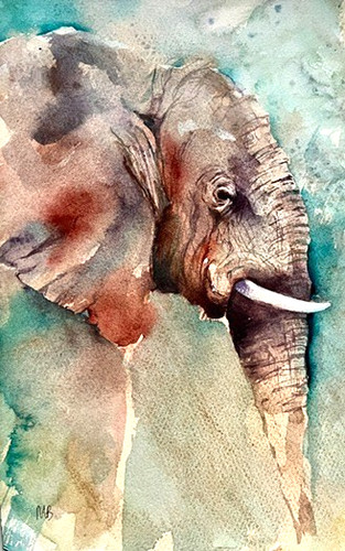 Original elephant watercolour - original,