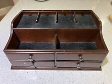 Mahogany finish wooden Desktop Organizer and Charging Station with two drawers 