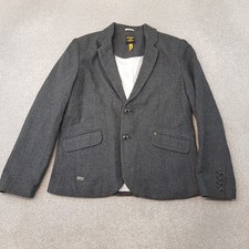 Superdry Mens Jacket 2XL XXL Grey Blazer Wool Blend Herringbone Country Fitted