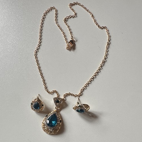 Gold tone blue teardrop - tone,