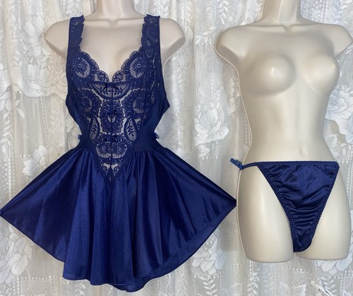 Vtg olga navy blue babydoll - vtg,