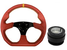 Red Aftermarket 350mm D1 Steering Wheel + Quick Release boss BKB