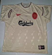  Liverpool 1997/98 Away Shirt Reebok Size-40 Carlsberg Cream McManaman #7 Jersey