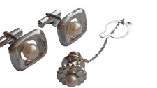 Vintage Silver Pearl Cufflinks