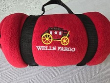 Wells Fargo Fleece Throw w/Stagecoach Embroidered Logo Red Blanket NEW