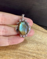 Crystal Labradorite Pendant Flash jewellery Heal gift charm spiritual Peacock 