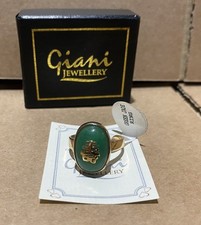Giani Jewellery Gold Plated Ladies Green Jade Stone Ring Size V