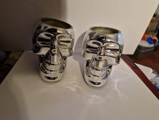 2 x Silver Skull Candle Holders 9 x 11 cms