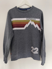 Superdry Sweatshirt Mountain Squad Pullover Grey Colourful Jumper Mens Medium