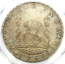 1769 Peru Pillar Dollar 8 Reales Silver Coin 8R - Certified PCGS XF Detail (EF)