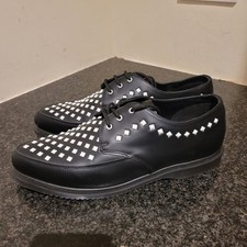 Dr Martens Willis Black Leather Size 11 Creepers White Studded Flat Shoes