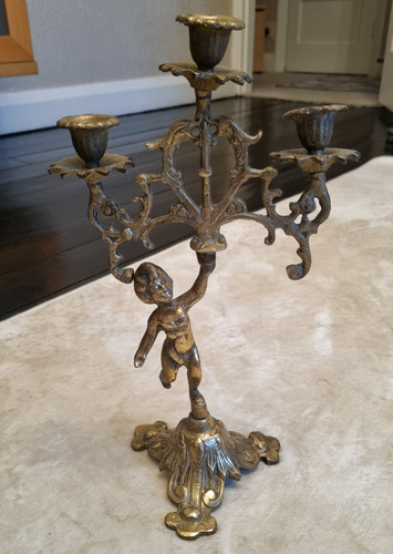 Antique brass arm candelabra - antique,