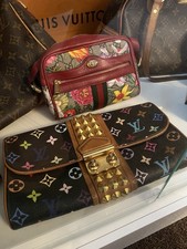 Louis Vuitton Leather Clutch Bag Rare Multi Colour Monogram on Black