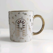 Music Notes Mug Coffee Tea Latte Cup China Gift Gold Keyboard Piano Musical 