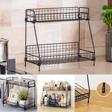 2 Tier Metal Storage Shelves Kitchen Organiser Storage Display Unit Bedroom UK
