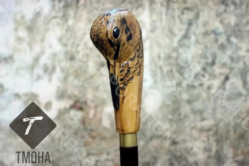 Wooden walking stick woodcock