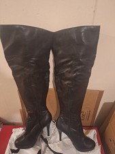New Look Black Leather Stiletto Thigh High Heel Boots 8UK/EU42