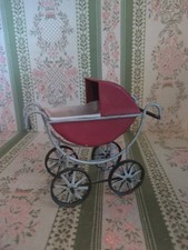 Red Victorian Style Pram Dolls House Handmade Vintage