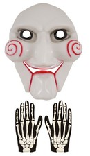 Puppet Jigsaw Mask Skeleton Gloves Halloween Horror Clown Fancy Dress Set