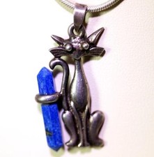 Lovely Sterling Silver Cat with Lapis Lazuli Gemstone Pendant Necklace 14” –9915