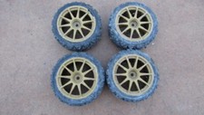 TAMIYA SUBARU WHEELS AND TIRES GLUED ON x4 block tires