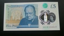 Aa19 052017 5 pound note. Unc