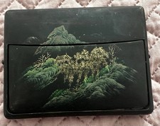 Vtg Lillian Vernon Hand Painted Wood Chinese Swivel Case Box Lacquer Card Case