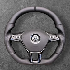 VW T6 TRANSPORTER GOLF 7 FLAT BOTTOM BLACK LEATHER CUSTOM STEERING WHEEL