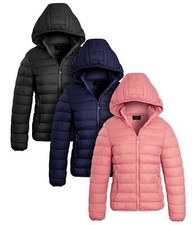 Girls Quilted Jacket Padded Coat Black Navy Pink Age 10 9 8 13 11 4 6 15 Years