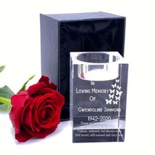 Personalised Memorial Tea Light Holder Crystal Glass Reembrace Gift GTL-1