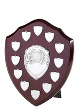 New- 10" Presentation Annual Award Perpetual Wooden Mahogany Shield,Stand -Plain