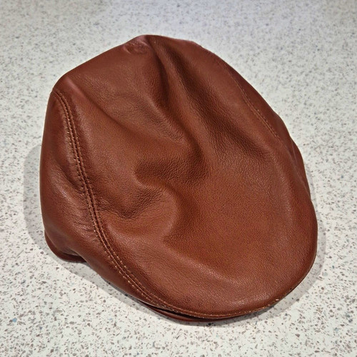 Men brown leather flat cap - brown,