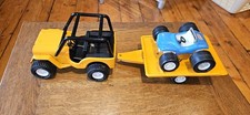 M391-TONKA TOYS JEEP plus TRAILER and Dune Buggy vintage orange 16cm length