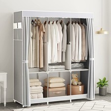 Fabric Canvas Wardrobe With Hanging Rail Shelving Clothes Storage Large Cupboard