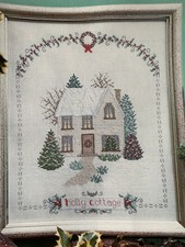 Holly Cottage! Vintage Snowy Christmas Cross stitch Design Chart