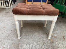 Vintage Retro Ducal White Painted Dressing Table Stool Brown Velour Button Top