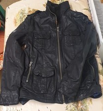 Leather Bomber Jacket Superdry Leading Flight Black Large Size Uk idris elba new