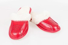 Womens Ladies Natural Leather And Sheep's Wool Lining Slippers Mules