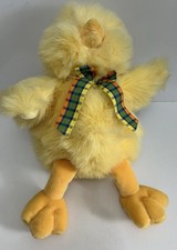Large Yellow Duck Plaid Bow Plush Stuffed Animal Soft Fluffy Russ 13” nwt