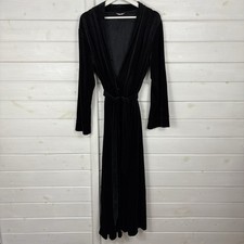 PER UNA Dressing Gown Womens Size 12 14 Black Velour Belted Robe House Coat M&S
