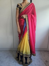 Lime Yellow Net Saree Fuchsia