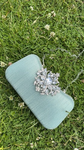 Mint green satin clutch bag - green, bag–