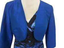 CONDICI Blue black Green Ruched Shift Dress & Silk Jacket Fit 12-14 Away 1.9