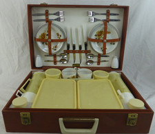 Brexton 4 Person Picnic Hamper Set in Orange Hard Case Vintage 50s 60s