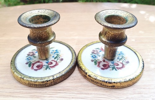 Pair petit point candlesticks - pair,