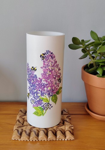 Tall glass vase lilac flowers - glass, vase,
