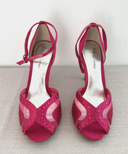 Roland Cartier Shoes Women's Embellished Pink Satin High Heel Sandal Size 37