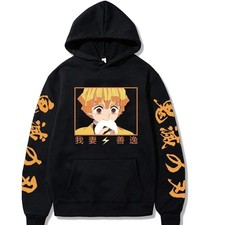 Anime Demon Slayer Zenitsu Agatsuma Hoodie Graphic Print Hooded Sweatshirt